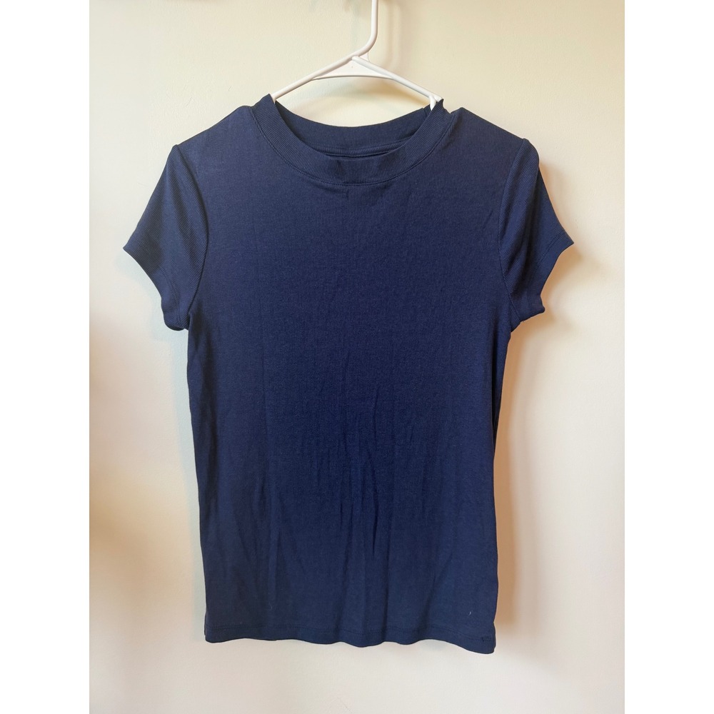A New Day Navy Blue Ribbed Short Sleeve Crew Neck T-Shirt Medium